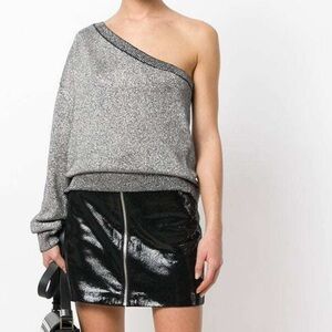 NEW RtA One Shoulder Silver  Metallic Glitter Jumper Womens S Designer Sweater